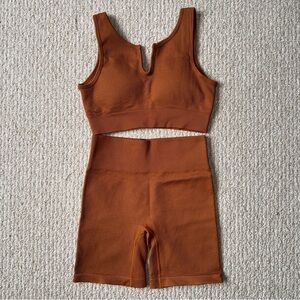 Rust orange two piece workout set
